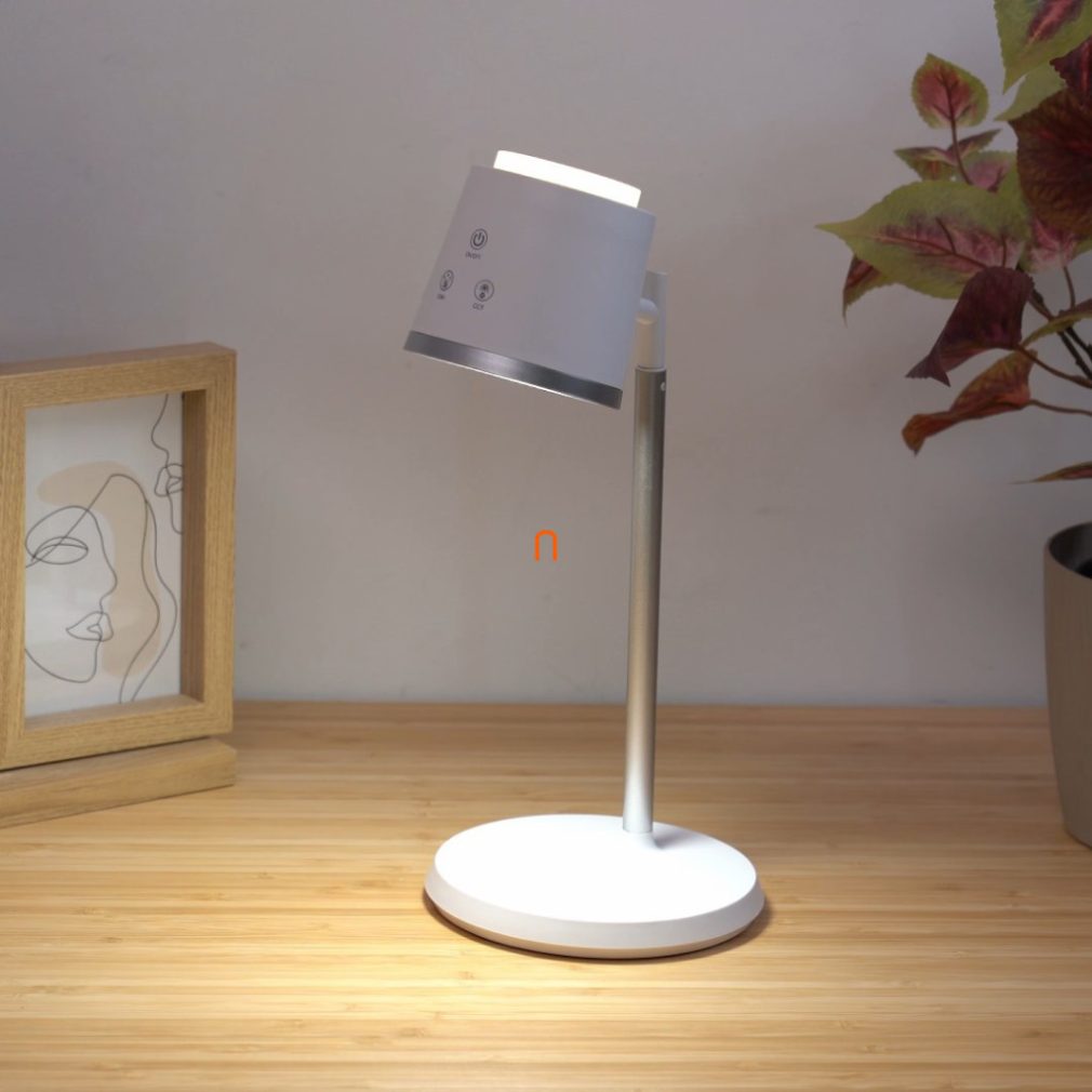 Spot LED de masă reglabil, culoare albă, 44 cm - Meeya Globo 58454W, memorie, lumină de veghe, cu baterie, reglabilă, reîncărcabilă, portabilă, înălțime reglabilă, cu cablu de 1 m, 3000-4000-6500 K, 300 lm, 9 W, 230 V