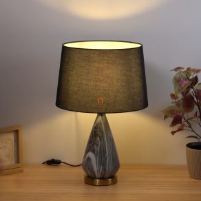   Lampă de masă cu bază cu efect de marmură, negru, 54 cm - Kisa Globo 24147B - comutator basculant, soclu 1xE27, 230 V