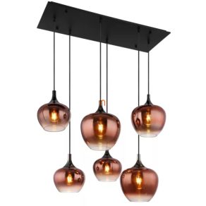   Lampă de tavan din sticlă în nuanțe de cupru roșu, cu 6 socluri - Maxy Globo 15548-6HG