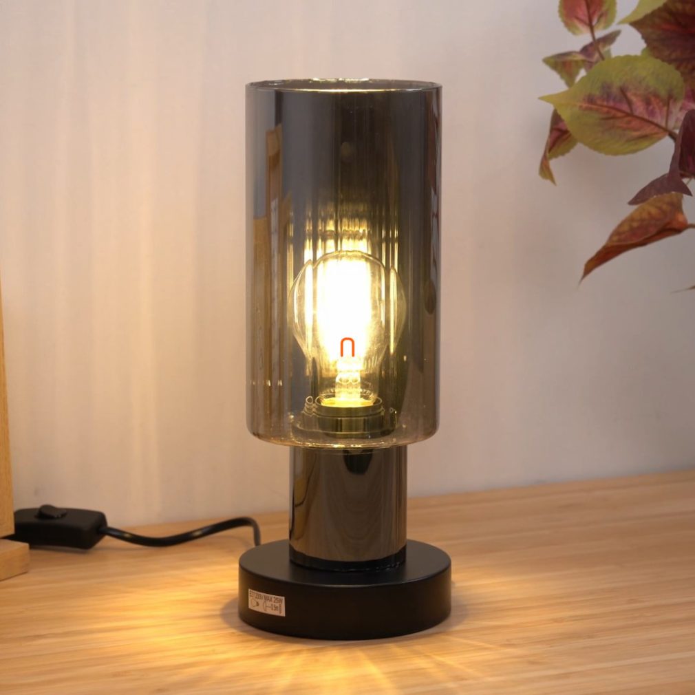 Lampa de masă, sticlă fumurie, 27 cm - Lidaria Globo 15708T - comutator basculant, 1xE27, 230 V