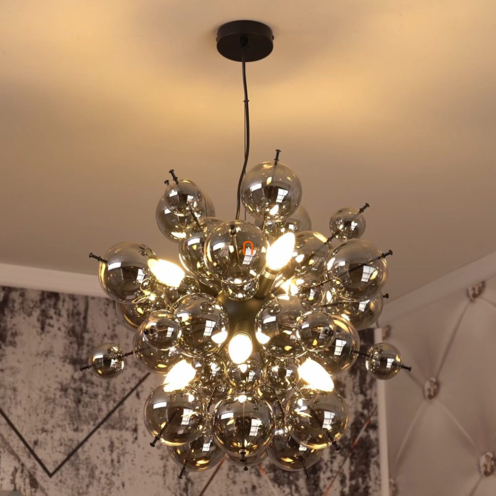 Lampa suspendată cu globuri din sticlă fumurie - Udo Globo 15633HS