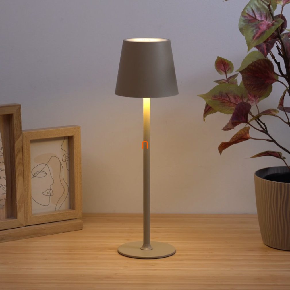 Lampa de masă LED în culoarea nisip, 36 cm - Vannie Globo 58438S, memorie, baterie reîncărcabilă, reglabilă, portabilă, rezistentă la stropi, cablu de 1,5 m, 3000 K, 130 lm, 3 W, 230 V