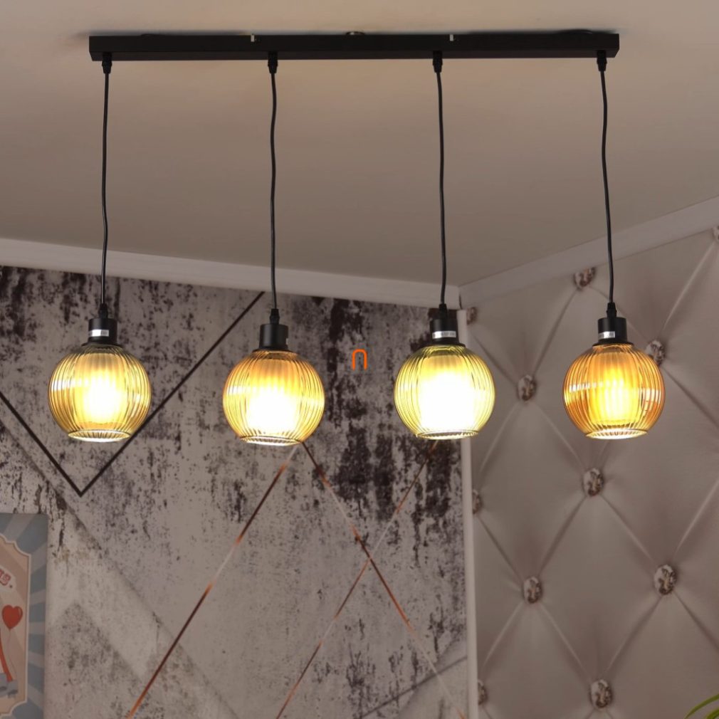 Lampa suspendată tricoloră cu abajur din sticlă striată, cu 4 socluri - Zumba Globo 15638-4