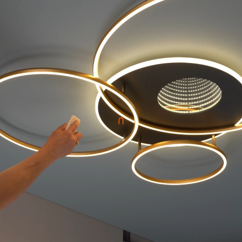 Lampa LED de tavan cu oglindă și telecomandă, culoare aurie - Invertina Globo 48466-70