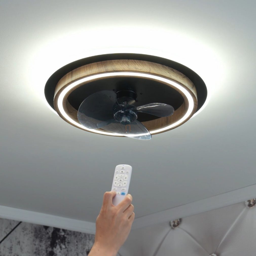 Lampa LED de tavan cu ventilator reglabil și telecomandă, cu ramă din lemn - Bozan Globo 03655