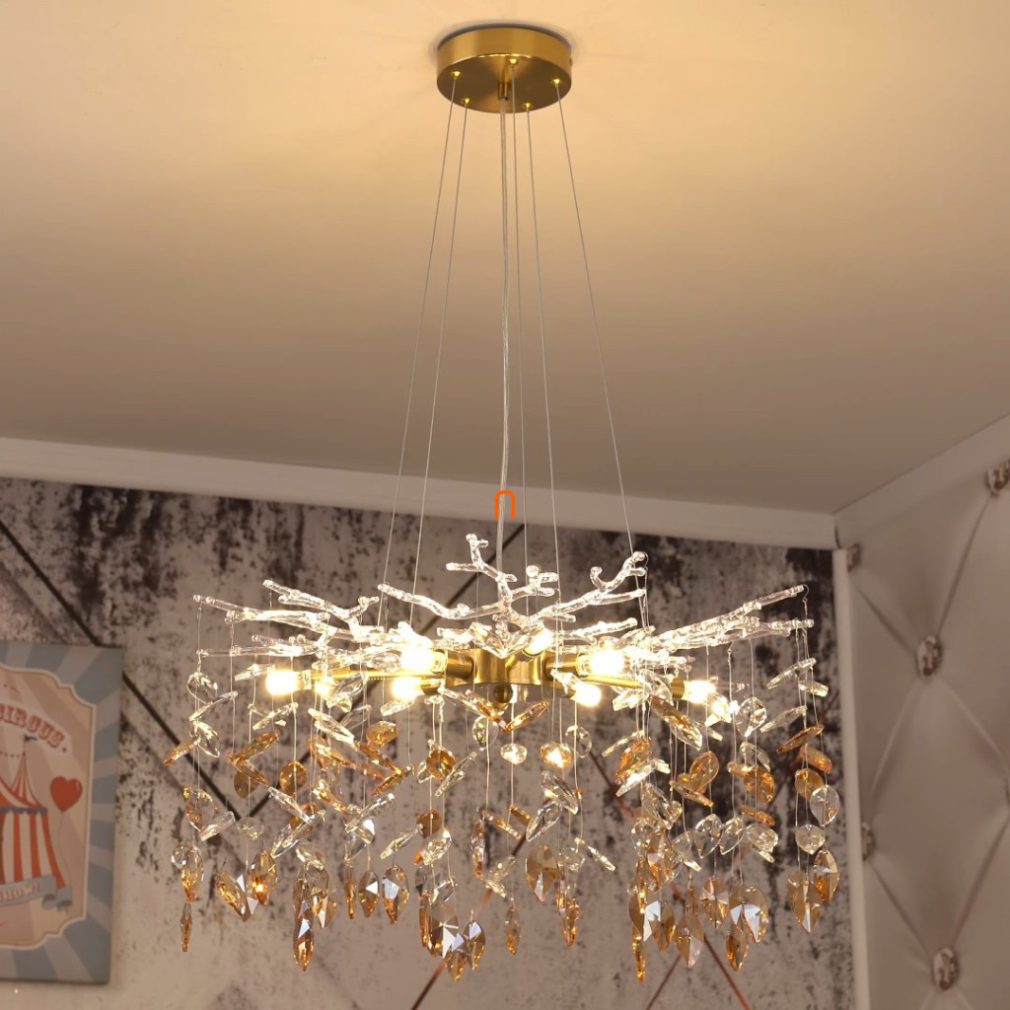 Candelabru de design cu frunze de cristal în culoarea auriu-ambră - Danna Globo 64132-8