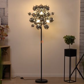   Lampă de podea cu globuri din sticlă de culoare fumurie, 155 cm - Udo Globo 15633SS, comutator cu picior, sticlă, soclu 6xE14, 230 V