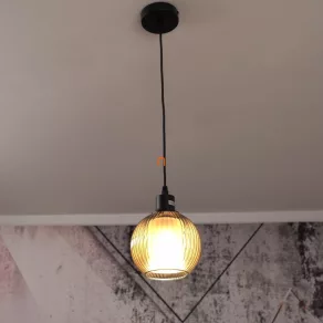   Lampă suspendată în culoarea bronzului, sticlă striată - Zumba Globo 15638B
