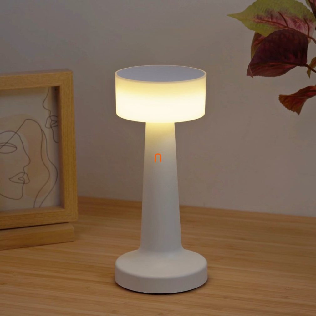 Lampa LED de masă reglabilă, culoare albă, 21 cm - Angelika Globo 58447W, cu baterie, reîncărcabilă, portabilă, cu intensitate reglabilă, comutator tactil, cablu de 1,2 m, 2700-6500-4000 K, 55 lm, 6 W, 230 V