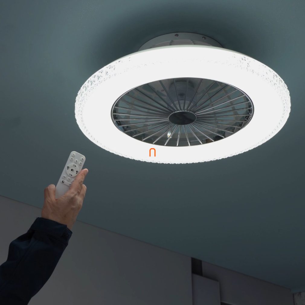 Lampă LED de tavan cu ventilator reglabil și cristal - Corusso Globo 03654