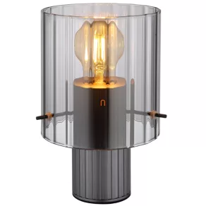  Lampă de masă decorativă, sticlă striată de culoare fumurie, cu întrerupător basculant, 22 cm - Tulivar Globo 15904TS, cu 1 soclu E27, 230 V