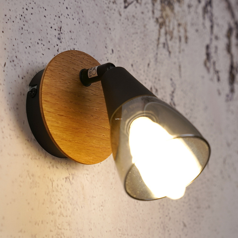 Lampa spot cu efect de lemn, cu abajur din sticlă - Mubby Globo 54311-1