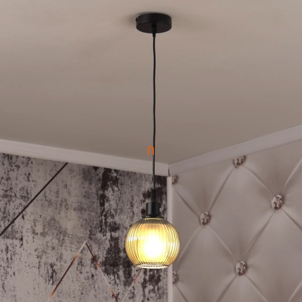 Lampa suspendată verde, sticlă striată - Zumba Globo 15638G