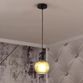   Lampă suspendată din sticlă verde, striată - Zumba Globo 15638G