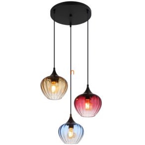   Lampă suspendată tricoloră cu 3 socluri, sticlă, 45 cm - Sander Globo 15748-3HR