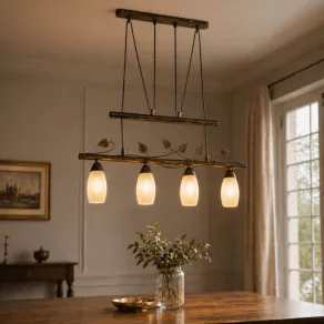   Lampă suspendată cu decorațiuni din foiță metalică, efect fier forjat, înălțime reglabilă - Venezia Globo 30800423X