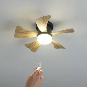   Lampă LED de tavan cu ventilator reglabil și telecomandă, aspect de lemn - Hines Globo 03609H