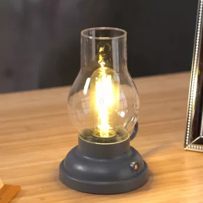   Lampă de birou cu LED și comutator tactil, reîncărcabilă, cu aspect de lampă cu petrol, antracit - Petro Globo 58016A - intensitate luminoasă reglabilă, 2700 K, 65 lm, 1 W, cablu de 1 metru, cu baterie