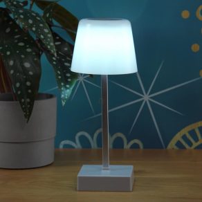   Lampă LED de masă cu control tactil, 25 cm, reîncărcabilă, culoare argintiu - Xayden Globo 28061SI - luminozitate reglabilă, 3000/6000 K, 100 lm, 2 W, cablu de 0,8 metri, alimentată cu baterii