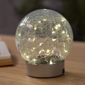   Lampă decorativă LED de masă cu glob din sticlă zdrobită, 13,5 cm, reîncărcabilă - Soona Globo 28078 - 0,06 W, cablu de 0,8 metri