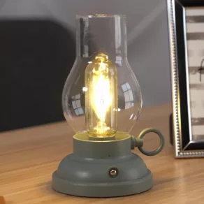   Lampă de birou cu LED și comutator tactil, reîncărcabilă, cu efect de lampă cu petrol, verde - Petro Globo 58016B - intensitate luminoasă reglabilă, 2700 K, 65 lm, 1 W, cablu de 1 metru, cu baterie