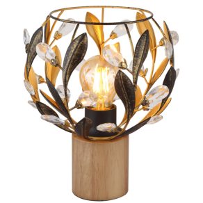   Lampă de masă cu abajur metalic în formă de frunză, decorațiuni din cristal, 25 cm - Mika Globo 15759T - 1xE27, 230 V, IP20, cablu de 1,5 metri