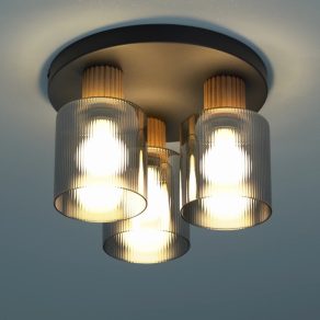   Lampă de tavan cu 3 socluri, sticlă fumurie striată - Aleidis Globo 15768-3D