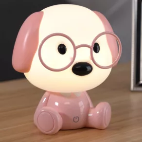   Lampă LED de birou pentru copii cu comutator tactil, reîncărcabilă, câine roz - Puppy Globo 21761P - intensitate luminoasă reglabilă, 3000 K, 32 lm, 1 W, cablu de 1 metru, cu baterie