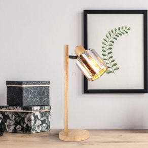   Lampă de masă din lemn cu abajur din cristal prismatic, 40 cm - Run Globo 50220146 - 1xE14, 230 V, IP20, cablu de 1,6 metri