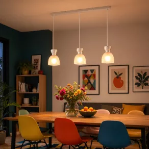   Lampă suspendată din sticlă cu 3 socluri, albă - Massey Globo 15769W-3