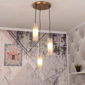   Lampă suspendată, efect sticlă lustruită, cu 3 socluri - Karolo Globo 15775-3HR