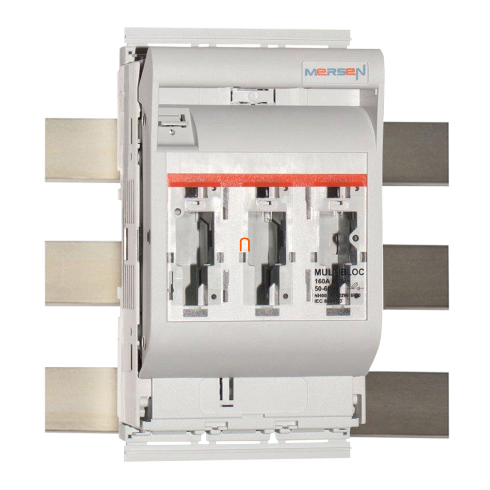 Szakaszoló biztosíték vízszintes 00-160A, 60 mm sínrendszerre, 3 pólusú, M8 csatlakozás Multibloc Z1022993A, 3.084.000