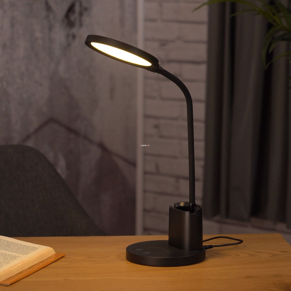 Lampa LED de masă cu suport pentru telefon, negru, 55 cm - Brolini Eglo 900528, USB, cu intensitate reglabilă, comutator tactil, reglabilă, baterie Li-ion, 1500 mAh, 2700-6500 K, 300 lm, 2,1 W