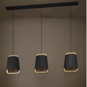   Lampă suspendată din material textil cu inserție din lemn - Camaloza Eglo 390186, cu 3 socluri E27, 220-240 V