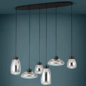   Lampă suspendată cu LED, cu abajururi din sticlă de diferite forme - Sarnarra Eglo 390301, 3060 lm, 2700 K, 6x5,4 W, 220-240 V